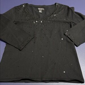 Style and Co. Black Beaded silk blend three-quarter Sleeve Top
